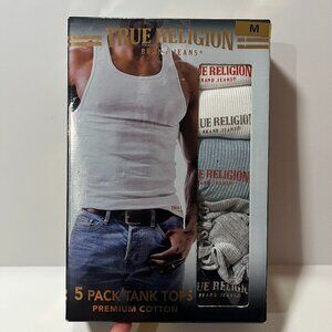 TRUE RELIGION Brand Premium 5-Pack Tank Tops Men's M, White, Gray, Black NEW